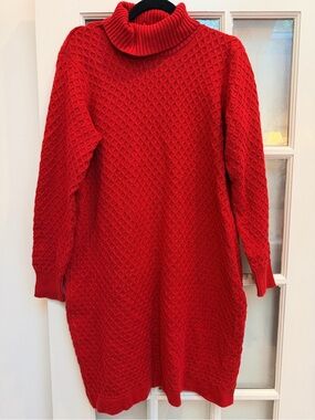 Eloquii Chic Honeycomb Turtleneck Sweater Midi Dress in Red Plus Size 14 16